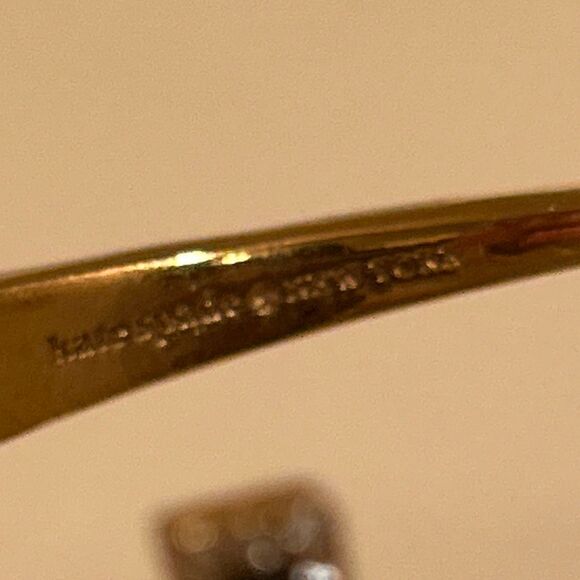 Kate Spade Gold Tone Rhinestone End Hinge Style Bangle Bracelet Classy Stackable - Picture 6 of 7